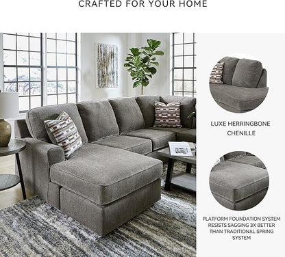 Signature Design by Ashley O'Phannon Casual Right-Arm Facing Herringbone Chenille 2-Piece Sectional with Chaise, Loose Seat Cushions and 2 Throw Pillows, Gray