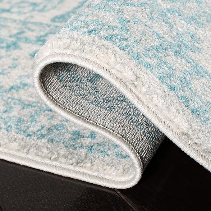 SAFAVIEH Evoke Collection 8' x 10' Ivory / Aqua EVK256J Oriental Distressed Non-Shedding Living Room Bedroom Dining Home Office Area Rug