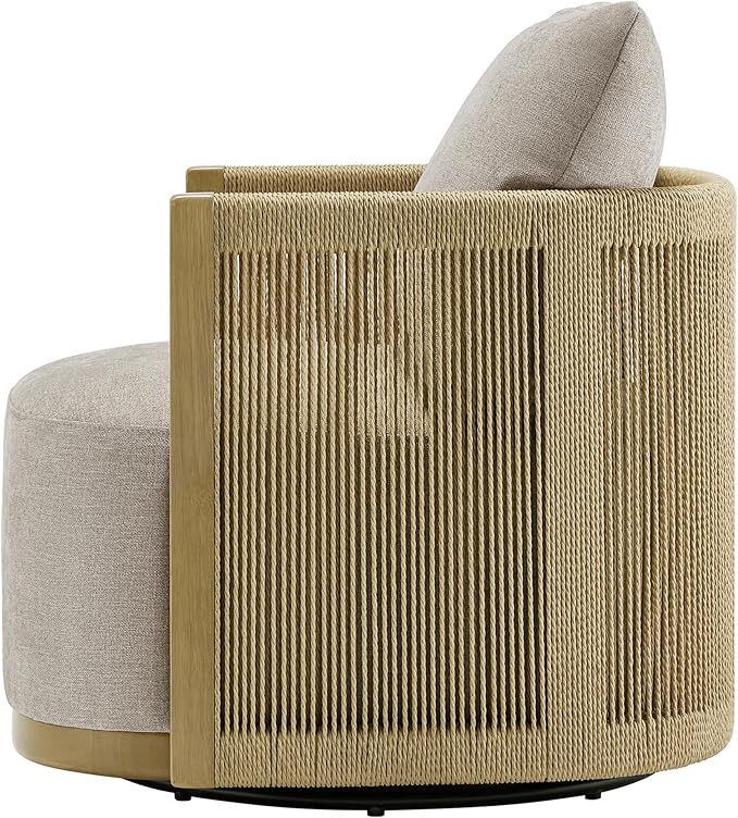 CHITA Braid Swivel Accent Chairs, Modern Comfy FSC Certified Armchair with Paper Cord & Wood Frame for Living Room and Bedroom, Fully Assembled - Linen
