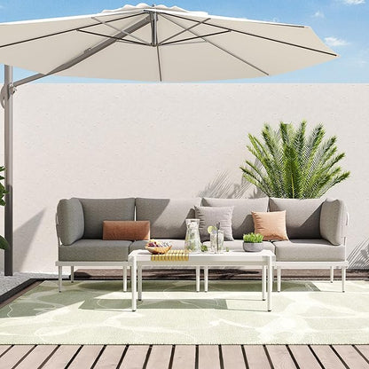 Sundale Outdoor 5 Pieces Metal Patio Furniture Set, Outdoor Sectional Sofa w/6 Inch Olefin Cushion and Coffee Table, Modern Outdoor Conversation Sets (4 Seats, White Frame)
