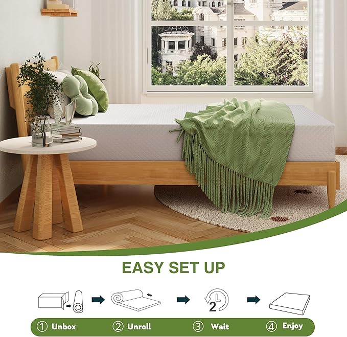 EGOHOME 5 Inch Twin Mattress for Kids, Memory Foam Mattress with Cooling Green Tea Gel, Relieve Pressure with Medium Firm Support, CertiPUR-US Certified, 75''L x 38''W, White