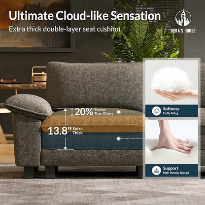 HERA'S HOUSE 88" Modular Sectional Sofa, Loveseat Couches for Living Room, Comfy Cloud Couch 2-Seater Deep Seat Sofa with Throw Pillow, Chenille Ash