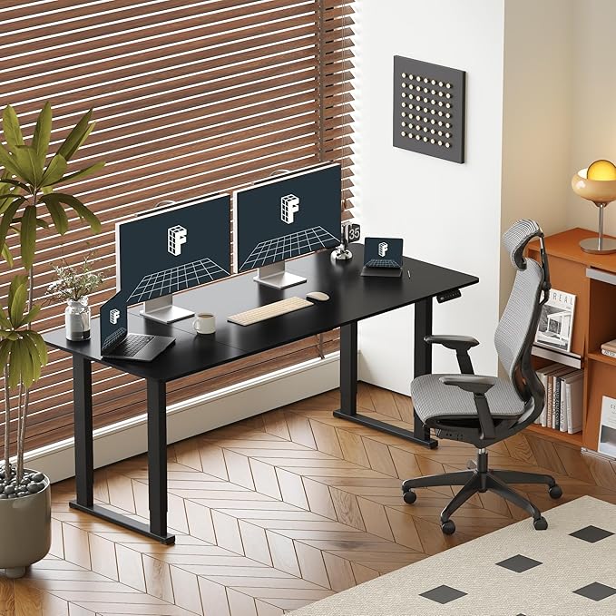 FLEXISPOT4 Legs Standing Desk 78 x 32 Inch Electric Adjustable Height Desk with Splice Board Home Office Sit Stand Up Desk, Black Top + Black Frame