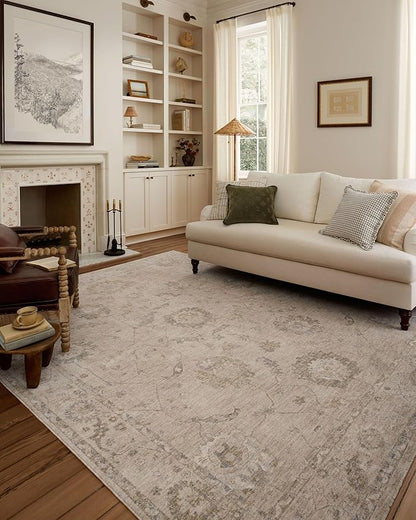 Loloi Chris Loves Julia Louisa Collection LOI-02 Oatmeal/Slate 9'-6" x 9'-6", .38" Pile Height, Round Area Rug