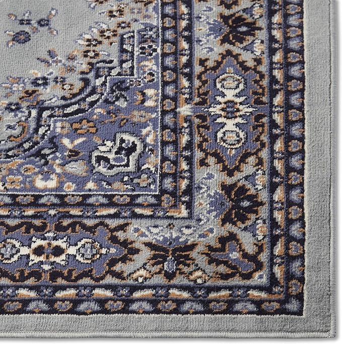 Home Dynamix Premium Sakarya Traditional Medallion Border Area Rug, Silver, 3'7"x5'2" Rectangle