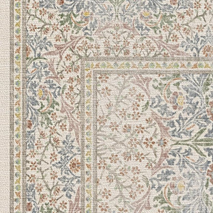 RUGGABLE x Morris & Co Washable Area Rug – Blackthorn Ivory Blue 5x7, Stain-Resistant, Non-Slip – Medium Machine Washable Rugs for Living Room, Bedroom, Hallway, Entryway & Office–with Standard Pad