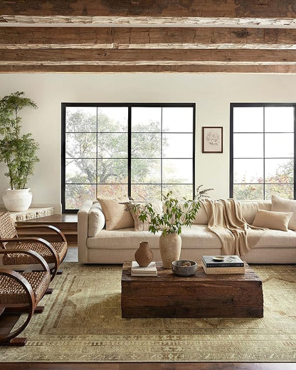 Loloi Magnolia Home by Joanna Gaines Sinclair Collection SIN-02 Khaki/Tobacco 7'-6" x 9'-6", .25" Pile Height, Machine Washable, Area Rug