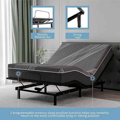 Queen Adjustable Bed Base Frame,Electric Bed with Head and Foot Incline,Soft Cover & Zero Gravity & Wireless Remote with Backlight, 80"×60"×12",Black