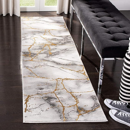 SAFAVIEH Craft Collection Runner Rug - 2'3" x 16', Grey & Gold, Modern Abstract Design, Non-Shedding & Easy Care, Ideal for High Traffic Areas in Living Room, Bedroom (CFT877F)