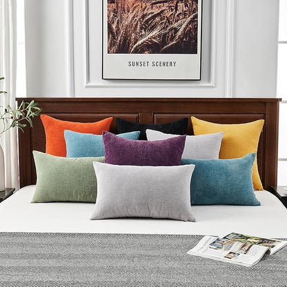 GAWAMAY Decorative Chenille Throw Pillow Covers 24x24 Inch Pack of 2, Soft Square Couch Pillow Cover for Sofa Cushion Living Room Bedroom Solid Dyed Pillowcases Purple 60x60cm (ONLY Covers)