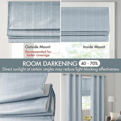 Madison Park Galen Cordless Roman Shade, 39"W x 64"H, Sheen Blue – Room Darkening, Thermal Insulated, Energy Efficient Window Blind with Subtle Sheen Basketweave Fabric for Privacy