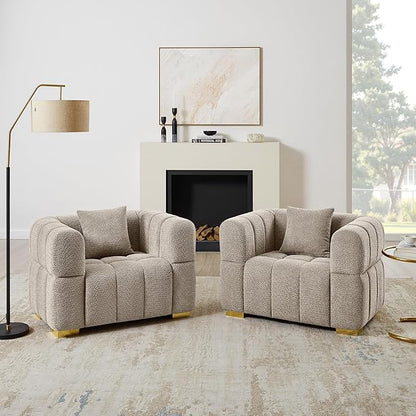 VANOMi Oversized Accent Chairs Set of 2, Boucle Arm Chair with Deep Seat, Oversized Comfy Reading Chair for Living Room, Bedroom, Office, Apartment，Camel (2 Piece)
