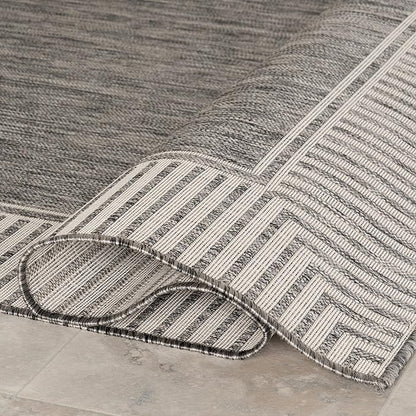 nuLOOM 9'6" x 12' Outdoor Area Rug, Casual Design with Striped Border, Stain Resistant, Highly Durable, for Patio, Balcony, Bedroom, Living Room, Dining Room, Bathroom, Steel