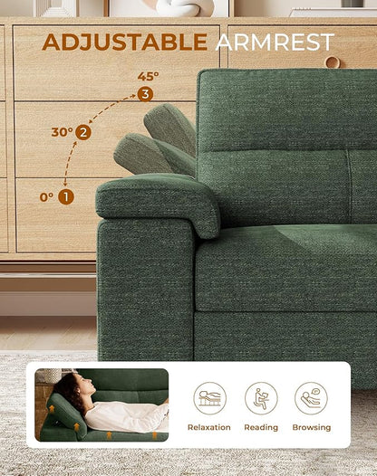 88.97" Modern Sofa Couch for Living Room, Deep Seat Sofas with 8”Cushion, Comfy 2-Seater Chenille Loveseat with Convertible Armrest, Removable Sofa Cover, High Leg (Green)