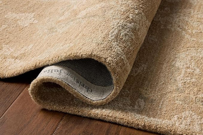 Loloi Chris Loves Julia Dorothea Collection DRT-01 Sand/Pebble 11'-6" x 15' Area Rug Wool Neutral Floral Living Room Bedroom Carpet