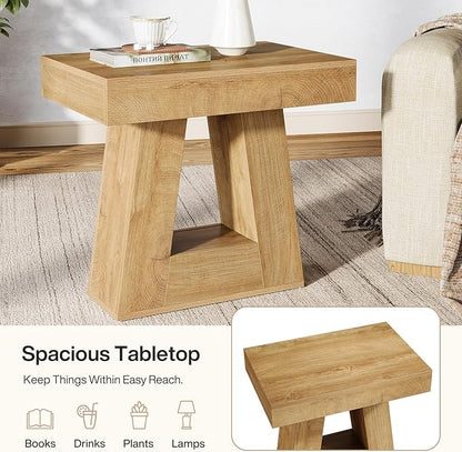 Tribesigns 24" Modern Side Table, 2-Tier Narrow Wooden End Table with Trapezoid Base, Farmhouse Small Nightstand for Living Room, Bedroom, Natural Wood Color