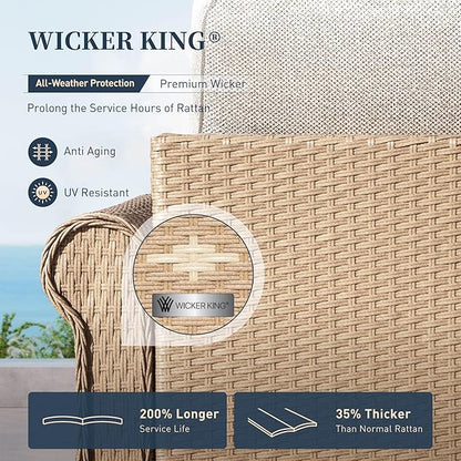 Patio Furniture Set 2 pcs, Rattan Outdoor Chairs with 5.5” Thick Waterproof Cushions, All Weather Wicker Conversation Set for Garden Backyard Deck, Beige