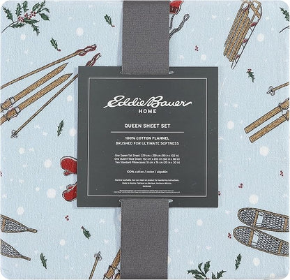 Eddie Bauer - Full Sheets, Cotton Flannel Bedding Set, Brushed For Extra Softness, Cozy Home Decor (Snow Days, Full)