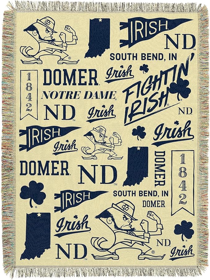 Notre Dame Fighting Irish NCAA Mapping Woven Tapestry Throw Blanket 48x60 inches