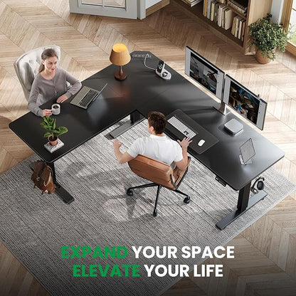 SIAGO L-Shaped Standing Desk - 63 x 55 Inch Adjustable Corner Standing Desk with Charging Station - L Shape Sit Stand Table with Memory Controller, Splice Board for Home Office