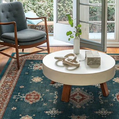 RUGGABLE Washable Vintage Area Rug – Verena Teal Blue 5x7, Stain-Resistant, Non-Slip – Medium Machine Washable Rugs for Living Room, Bedroom, Hallway, Entryway & Office–with Standard Pad