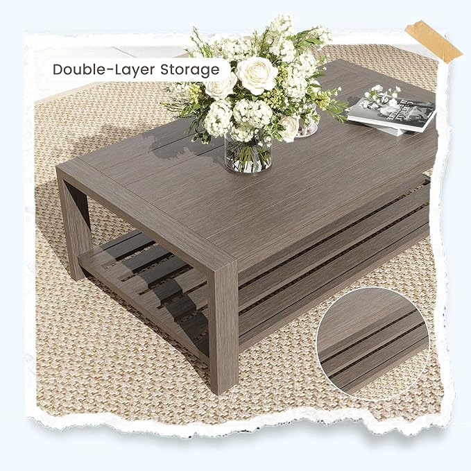 UDPATIO Aluminum Patio Furniture Set, 7 Seats Outdoor Patio Sets with Coffee Table, Faux Wood Patio Furniture Set Metal Modern Outdoor Sectional for Deck Porch Patio, Dark Grey