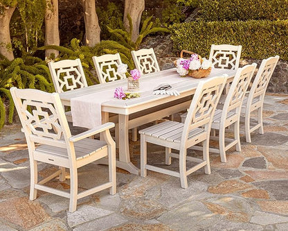 Martha Stewart by POLYWOOD Chinoiserie Outdoor Dining Arm Chair, Slate Grey, Durable HDPE All-Weather, Comfortable Patio Seating with Lattice Back, Backyard, Garden Furniture, Made in The USA