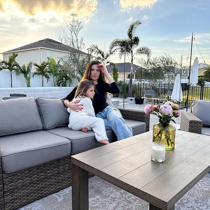 Swivel Glider 5 Piece Outdoor Furniture Set with Swivel Chairs, Wicker Patio Furniture with 4.92" Wide Armrest, 26.3" Deep Seating and 5.5" Thick Cushions, Grey