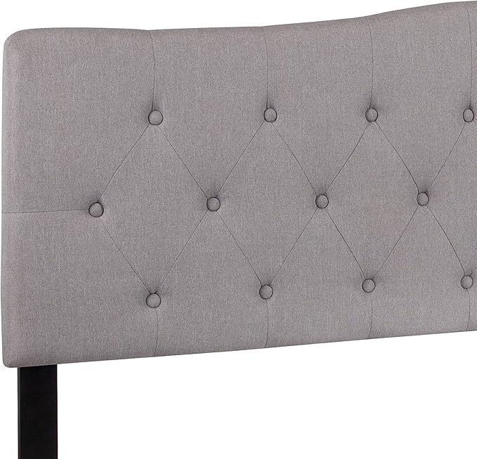 EMMA + OLIVER Arched Button Tufted King Size Headboard in Light Gray Fabric