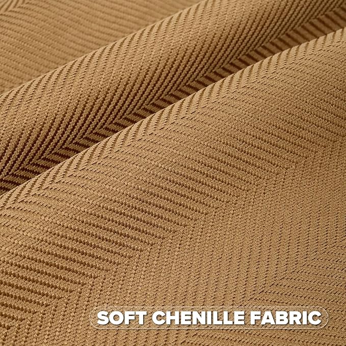 FUTEI Camel Chenille Throw Pillow Covers 20x20 Inch Set of 2,Soft Wide Chevron Textured Cushion Case,Farmhouse Home Decor for Couch Bed Living Room