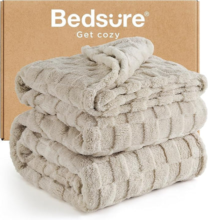 Bedsure GentleSoft Blankets Queen Size for Bed - Super Soft Cozy Blanket for Women Men Girls, Large Fuzzy Fleece Throw for Bedroom Decor, Light Brown, 90x90 Inches