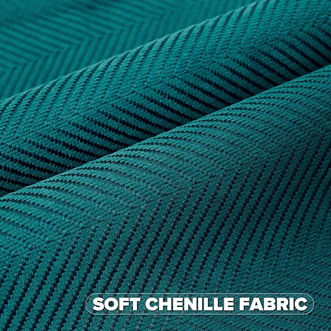 FUTEI Teal Chenille Throw Pillow Covers 18x18 Inch Set of 2,Soft Wide Chevron Textured Cushion Case,Farmhouse Home Decor for Couch Bed Living Room