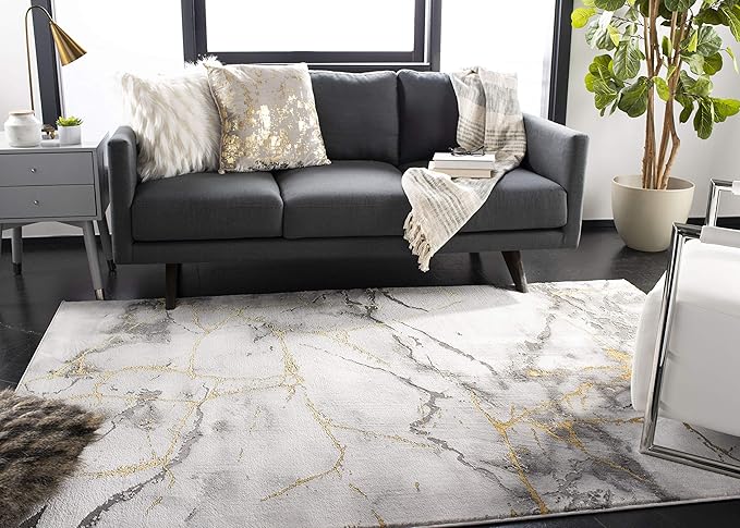 SAFAVIEH Craft Collection Area Rug - 8' x 10', Grey & Gold, Modern Abstract Design, Non-Shedding & Easy Care, Ideal for High Traffic Areas in Living Room, Bedroom (CFT877F)