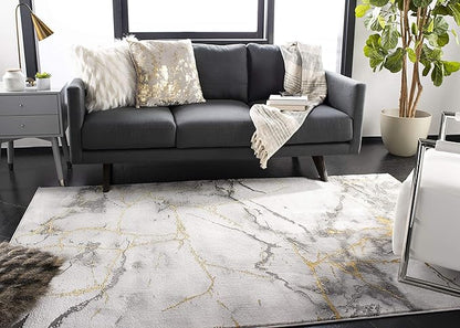 SAFAVIEH Craft Collection Area Rug - 5'3" Square, Grey & Gold, Modern Abstract Design, Non-Shedding & Easy Care, Ideal for High Traffic Areas in Living Room, Bedroom (CFT877F)