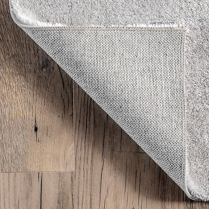 nuLOOM 2' x 6' Cozy Plush Area Rug, Machine Washable, Non-Slip, Soft Fluffy Shag Carpet for Living Room Bedroom Kids Room Nursery Home Decor, Loni Light Grey