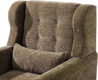 Accent Chair, Comfy Upholstered Living Room Chairs with High Tufted Backrest and Pillow, Wingback Reading Chair with Solid Wood Legs for Bedroom/Office, Chenille Fabric, Olive Green