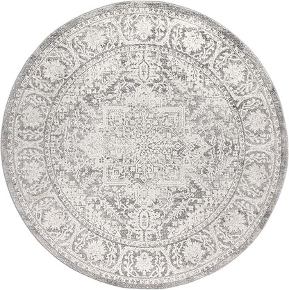 JONATHAN Y Modern Vintage Medallion Light Gray 8' Round Indoor Area Rug, Country, Floral, Easy-Cleaning for Living Room, Bedroom, Kitchen, Pet Friendly, Non-Shedding (MDP100A-8R)