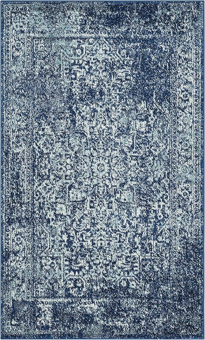 SAFAVIEH Evoke Collection 3' x 5' Navy/Ivory EVK256A Oriental Distressed Non-Shedding Living Room Bedroom Accent Rug
