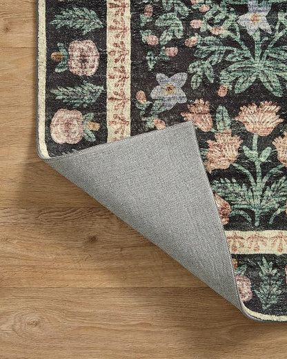 Loloi Rifle Paper Co. Eden Collection EDE-02 Mughal Garden Black 2'-6" x 9'-6" Runner Rug feat. CloudPile™