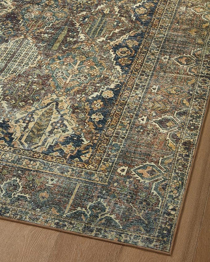 Loloi Magnolia Home by Joanna Gaines Banks Collection BAN-05 Spice/Blue 5'-0" x 7'-6", .13" Pile Height, Machine Washable, Area Rug