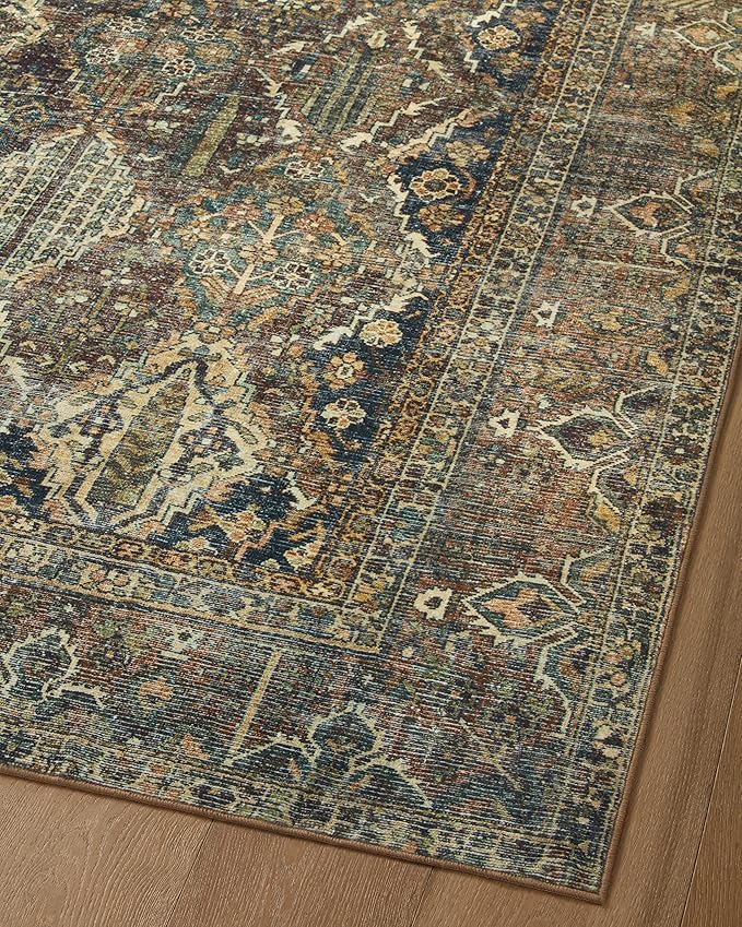 Loloi Magnolia Home by Joanna Gaines Banks Collection BAN-05 Spice/Blue 8'-6" x 11'-6", .13" Pile Height, Machine Washable, Area Rug