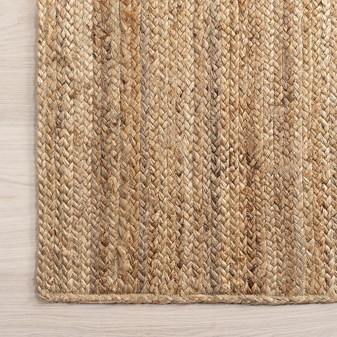 nuLOOM 6x9 Rigo Jute Hand Woven Area Rug, Natural, Solid Farmhouse Design, Natural Fiber, For Bedroom, Living Room, Dining Room, Hallway, Office, Kitchen, Entryway