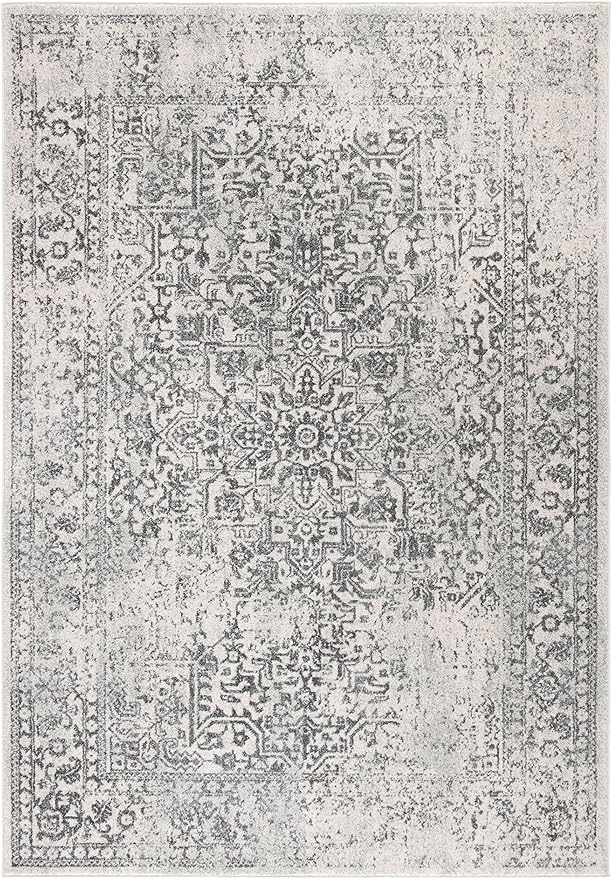 SAFAVIEH Evoke Collection 3' x 5' Ivory/Grey EVK256F Oriental Distressed Non-Shedding Living Room Bedroom Accent Rug