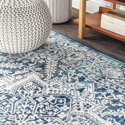JONATHAN Y Modern Vintage Medallion Navy/Light Gray 5x5 Square Indoor Area Rug, Country, Floral, Easy-Cleaning for Living Room, Bedroom, Kitchen, Pet Friendly, Non-Shedding (MDP100B-5SQ)