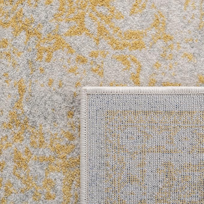 SAFAVIEH Evoke Collection Area Rug - 8' Square, Ivory & Gold, Distressed Design, Non-Shedding & Easy to Clean, Ideal for Living Room, Bedroom, Dining Space (EVK256B)
