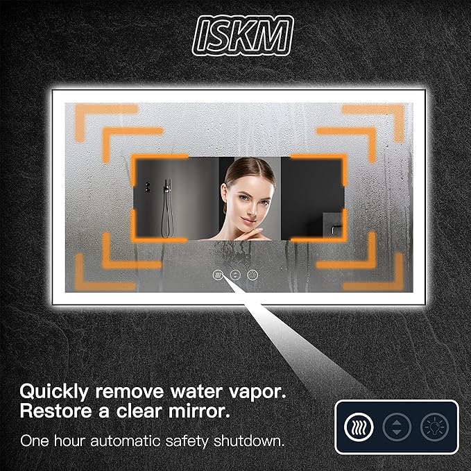 ISKM Framed LED Mirror for Bathroom 44"x32", Dimmable LED Bathroom Mirror with Lights, Anti-Fog, Front and Backlit Lighted Mirror 3-Colors, Shatterproof, Memory Function
