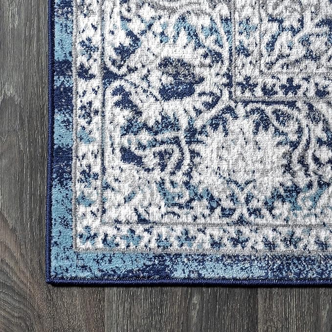 JONATHAN Y Modern Vintage Medallion Navy/Light Gray Indoor Area Rug, 4x6, Country, Floral, Easy-Cleaning for Living Room, Bedroom, Kitchen, Pet Friendly, Non-Shedding (MDP100B-4)