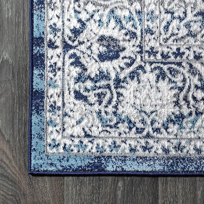 JONATHAN Y Modern Vintage Medallion Navy/Light Gray Indoor Area Rug, 12x18, Country, Floral, Easy-Cleaning for Living Room, Bedroom, Kitchen, Pet Friendly, Non-Shedding (MDP100B-18)