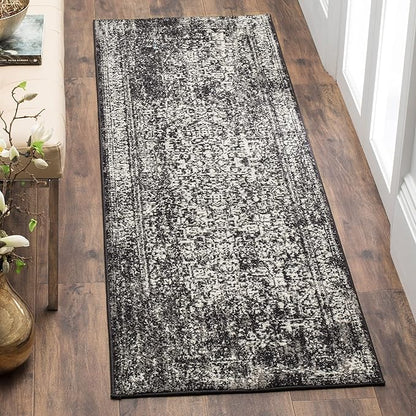 SAFAVIEH Evoke Collection Runner Rug - 2'2" x 19', Black & Grey, Distressed Design, Non-Shedding & Easy to Clean, Ideal for Foyer, Bedroom, Kitchen, Hallway (EVK256R)