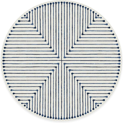 RUGGABLE x Jonathan Adler Machine Washable Modern Area Rug– Inkdrop Slate Blue 8 ft Round, Stain-Resistant, Non-Slip– Large Rugs for Living Room, Bedroom, Hallway, Entryway & Office–with Standard Pad
